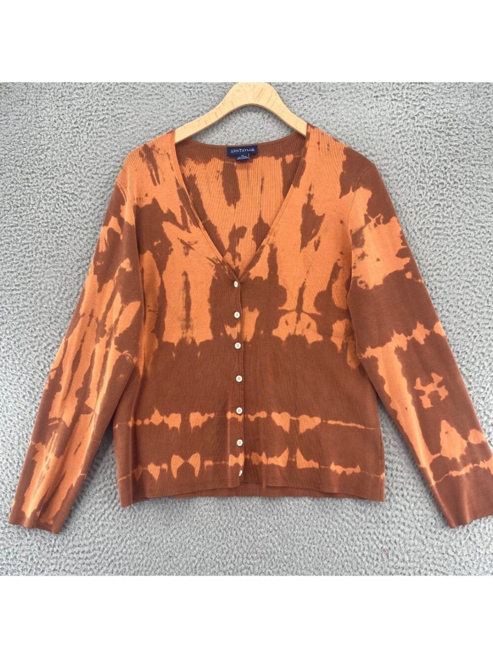 Ann Taylor Sweater Womens Extra Large Brown Tie Dye Silk Blend Cardigan Button